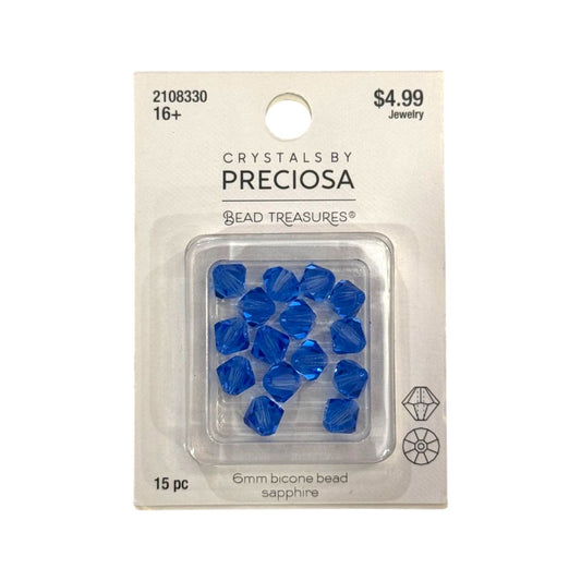 Bicone Beads (6mm) Sapphire, 15 Count