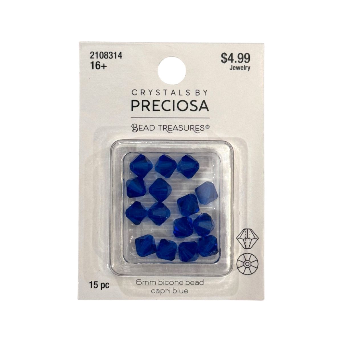 Bicone Beads (6mm) Capri Blue, 15 Count