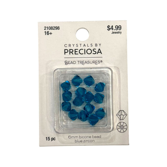 Bicone Beads (6mm) Blue Zircon, 15 Count