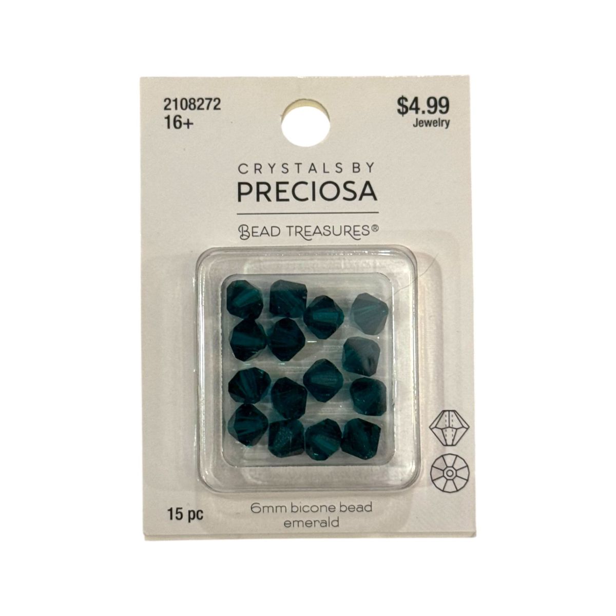 Bicone Bead (6mm) Emerald, 15 Count