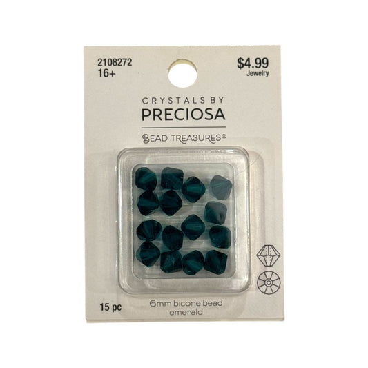 Bicone Bead (6mm) Emerald, 15 Count
