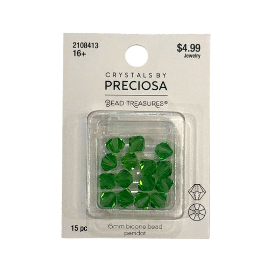 Bicone Beads (6mm) Peridot, 15 Count