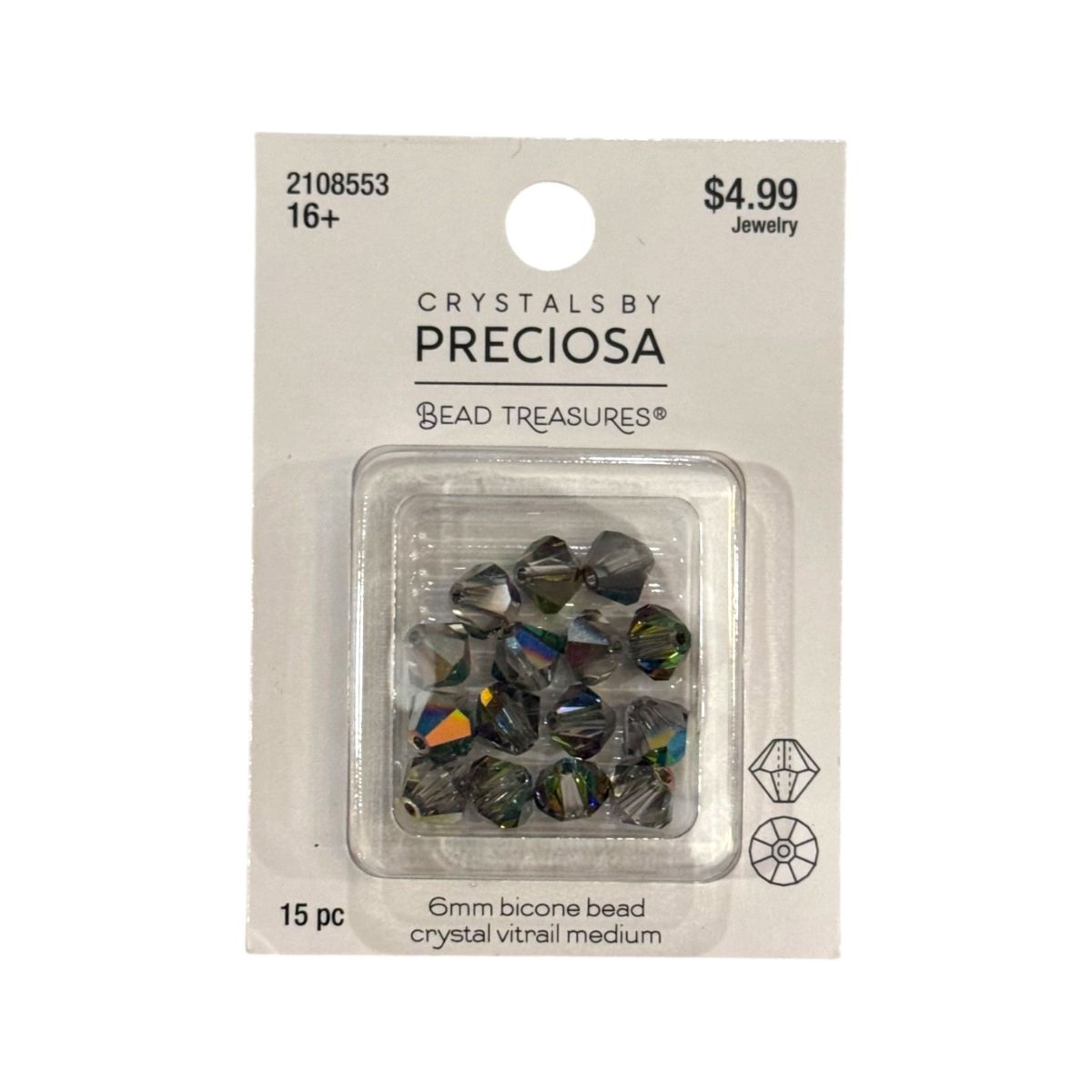 Bicone Bead (6mm) Crystal Vitrail, 15 Count