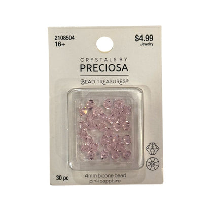 Bicone Beads (4mm) Pink Sapphire, 30 Count
