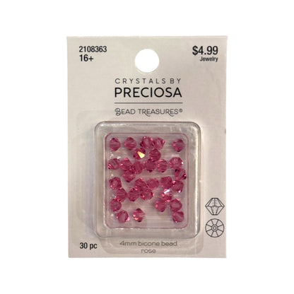Bicone Beads (4mm) Rose, 30 Count