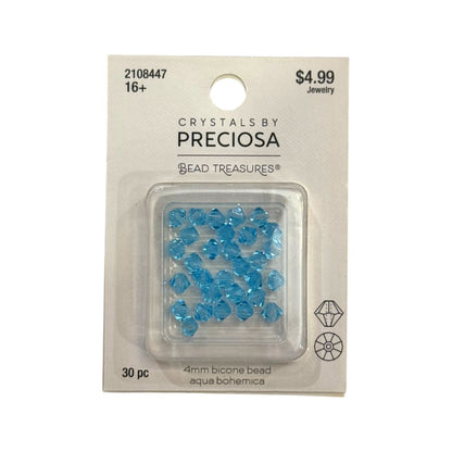 Bicone Beads (4mm) Aqua Bohemica, 30 Count