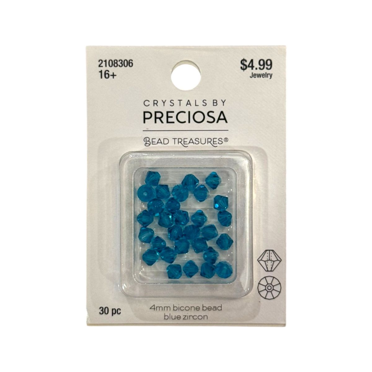 Bicone Beads (4mm) Blue Zircon, 30 Count