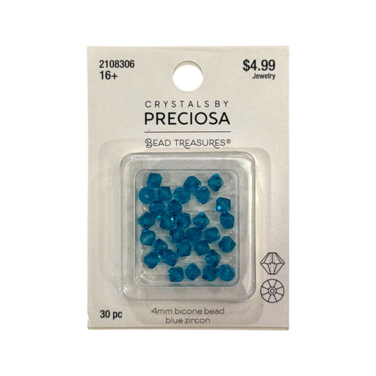 Bicone Beads (4mm) Blue Zircon, 30 Count
