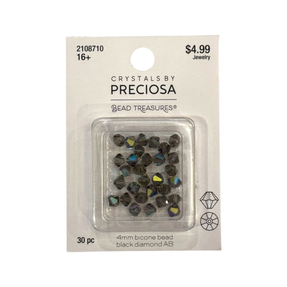 Bicone Beads (4mm) Black Diamond AB, 30 Count