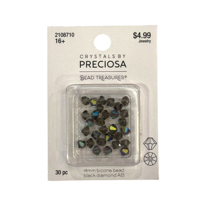 Bicone Beads (4mm) Black Diamond AB, 30 Count