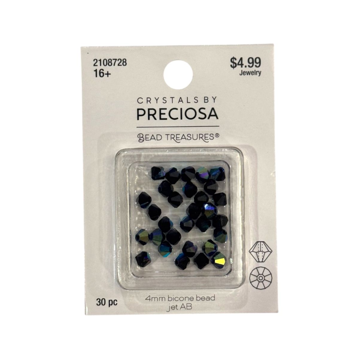 Bicone Beads (4mm) Jet AB, 30 Piece