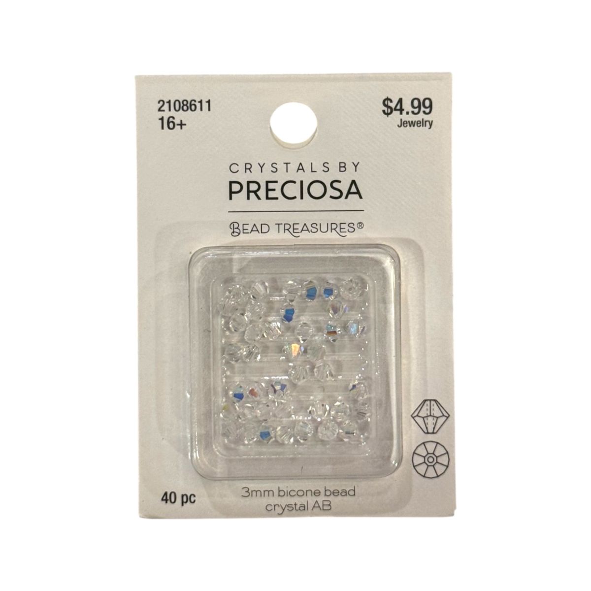 Bicone Beads (3mm) Crystal AB, 40 Count