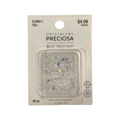 Bicone Beads (3mm) Crystal AB, 40 Count