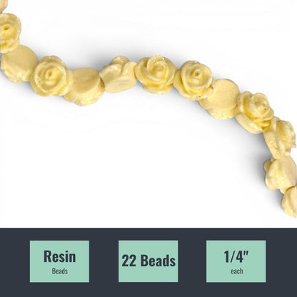 Cream Rose Resin Beads, 22 Pcs