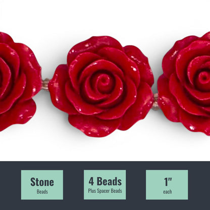 Reconstituted Stone Red Flower Beads, 4 pcs