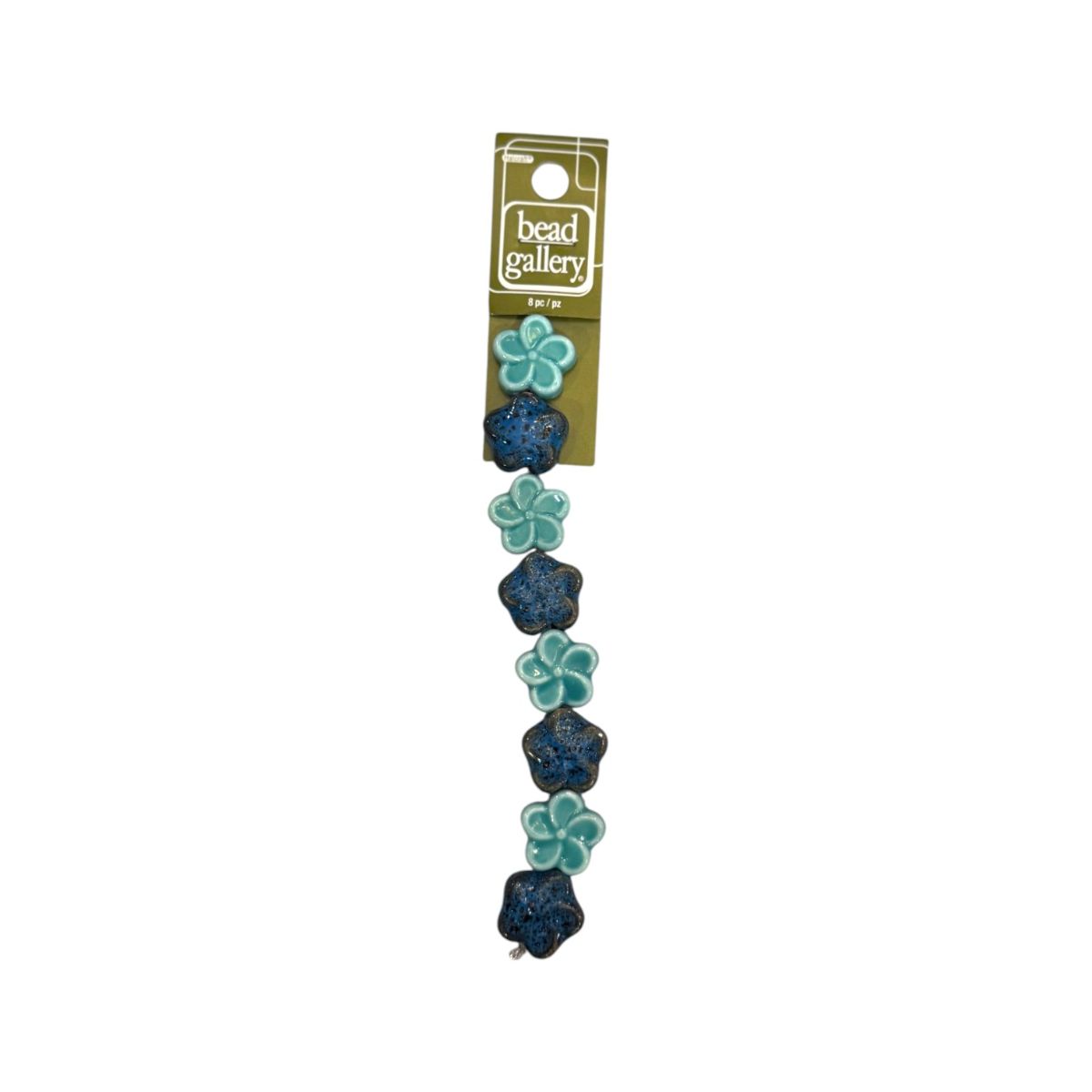 Aqua Ceramic Flower Mix Beads, 8 pcs