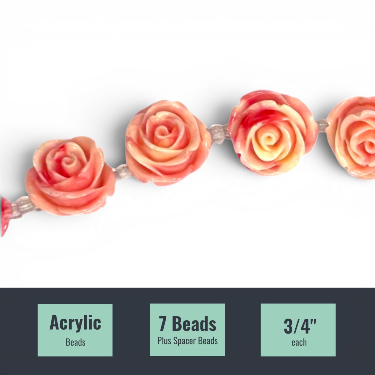 Pink Rose Acrylic Beads, 7 pcs