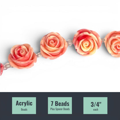 Pink Rose Acrylic Beads, 7 pcs