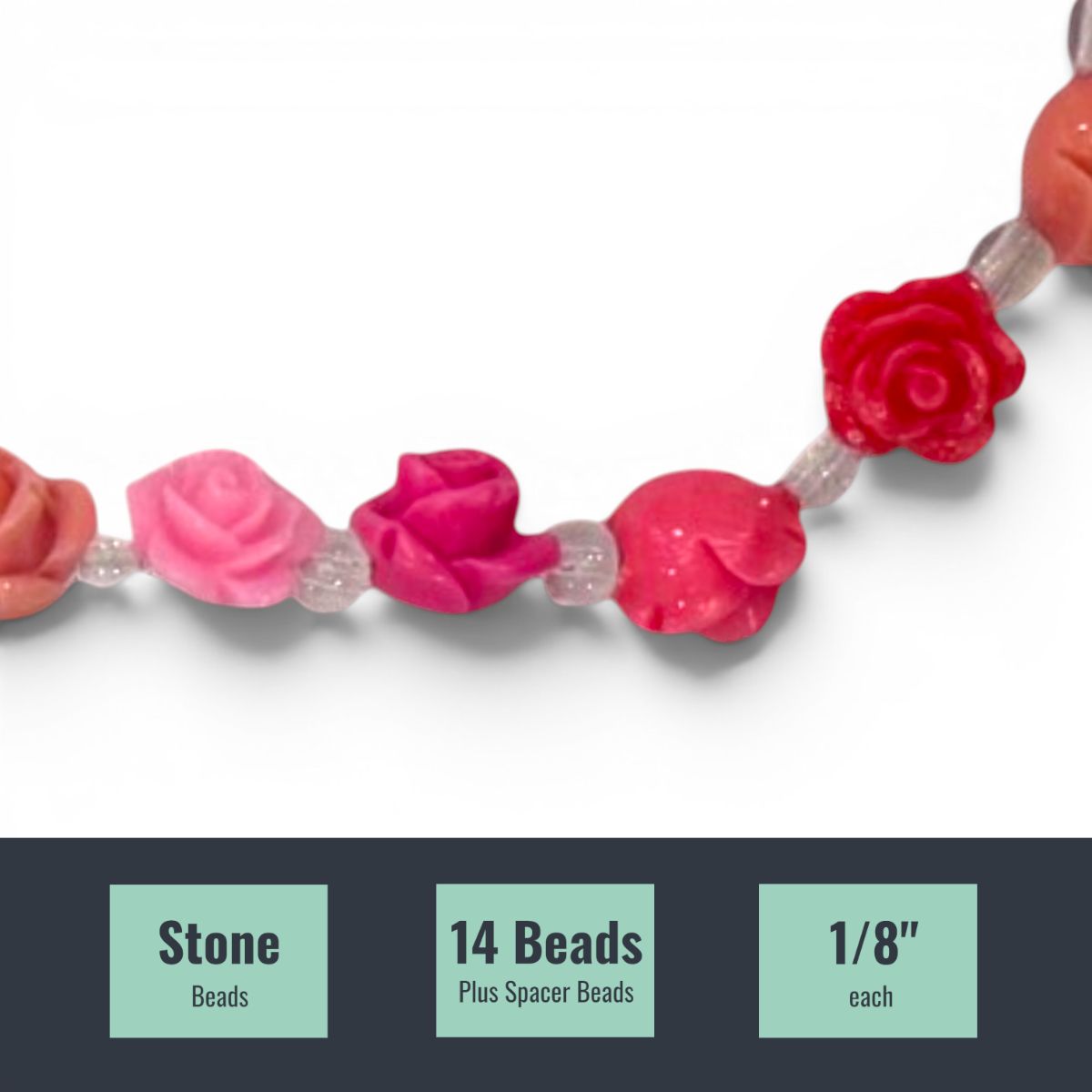 Rose Flower Beads, 11 pc