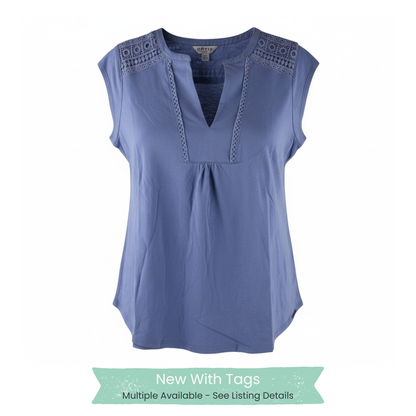 Orvis Womens Anna V-Neck Top with Crochet Lace Inset