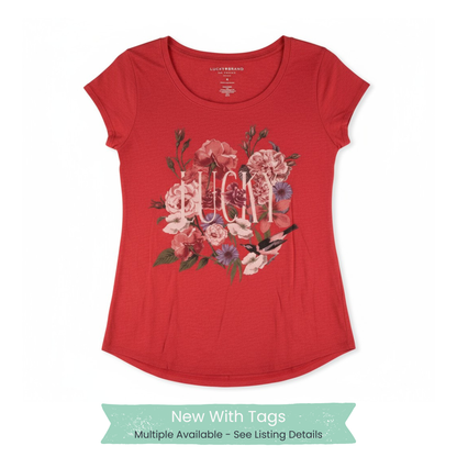 Lucky Brand Red Floral “Lucky” Graphic Tee