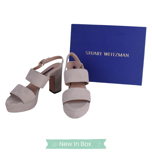 Stuart Weitzman Suede Block Heel Platform Sandals – Soft Beige – Women’s Size 9