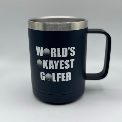 World’s Okayest Golfer – 15 oz Black Polar Camel Coffee Mug