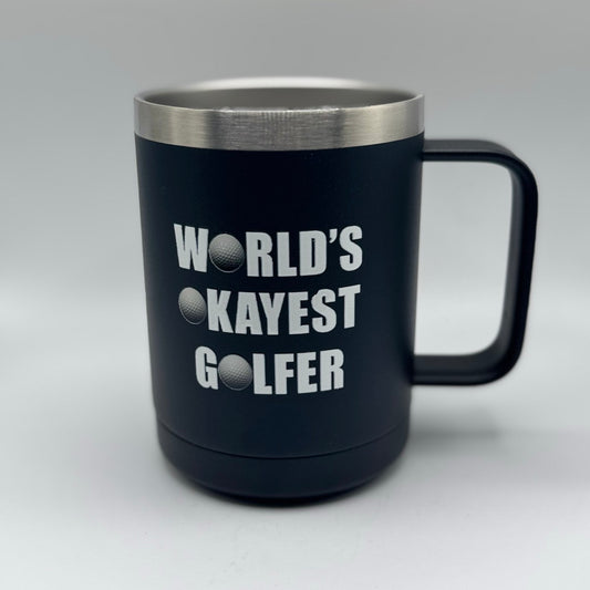 World’s Okayest Golfer – 15 oz Black Polar Camel Coffee Mug