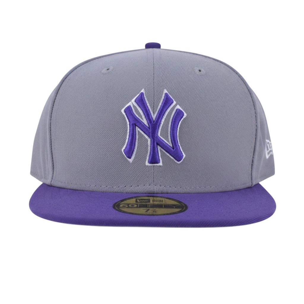 New Era New York Yankees Grey and Purple Fitted Cap, Size 7 7/8