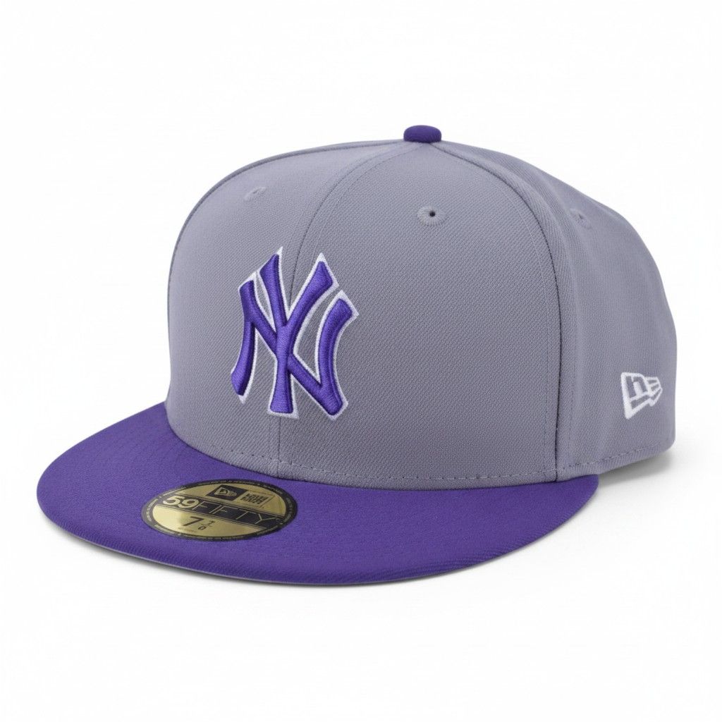 New Era New York Yankees Grey and Purple Fitted Cap, Size 7 7/8