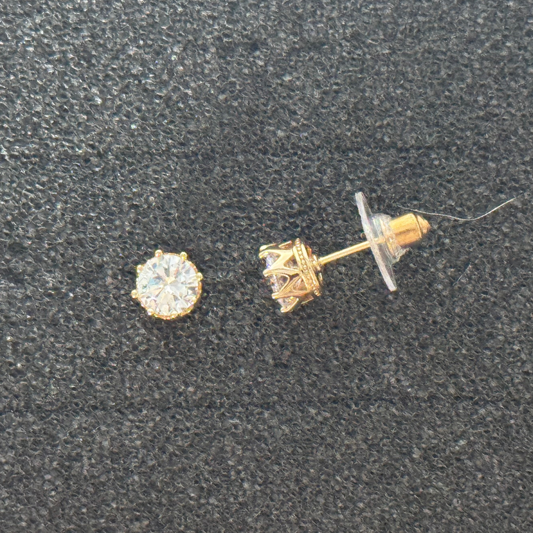 Round Crown-Set Stud Earrings – Multiple Sizes, Rose Gold, Gold, or Silver