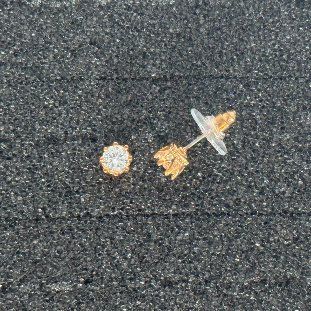Round Crown-Set Stud Earrings – Multiple Sizes, Rose Gold, Gold, or Silver