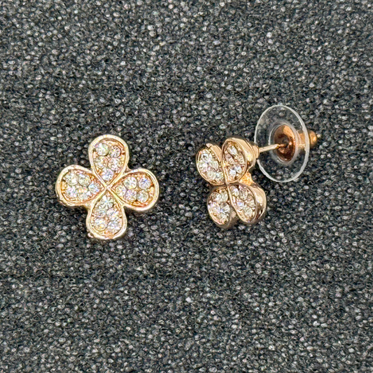 4-Leaf Clover Crystal Stud Earrings – Rose Gold, Gold, or Silver