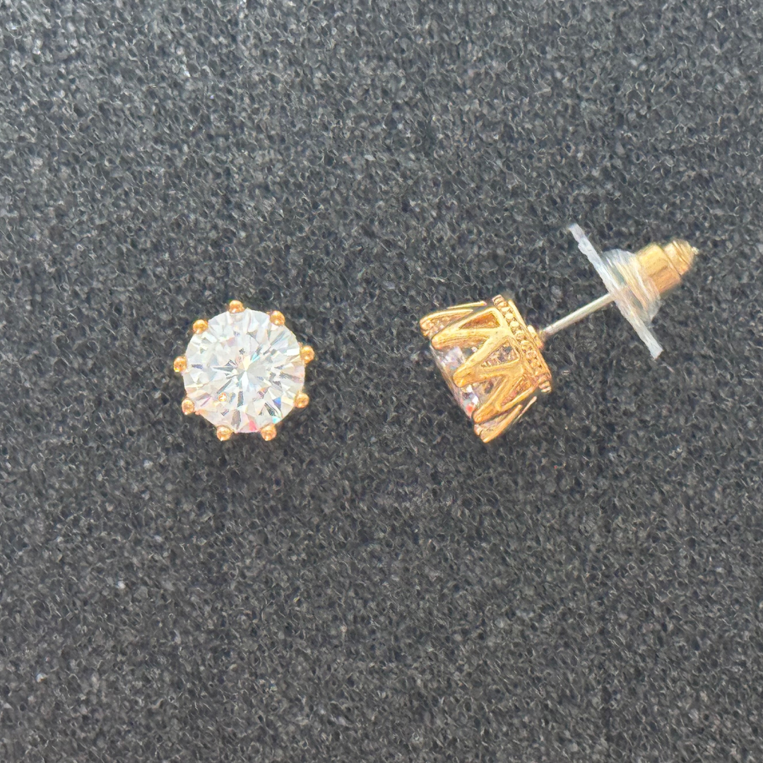 Round Crown-Set Stud Earrings – Multiple Sizes, Rose Gold, Gold, or Silver