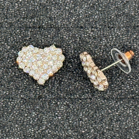 Chunky Crystal Heart Stud Earrings – Rose Gold, Gold, or Silver