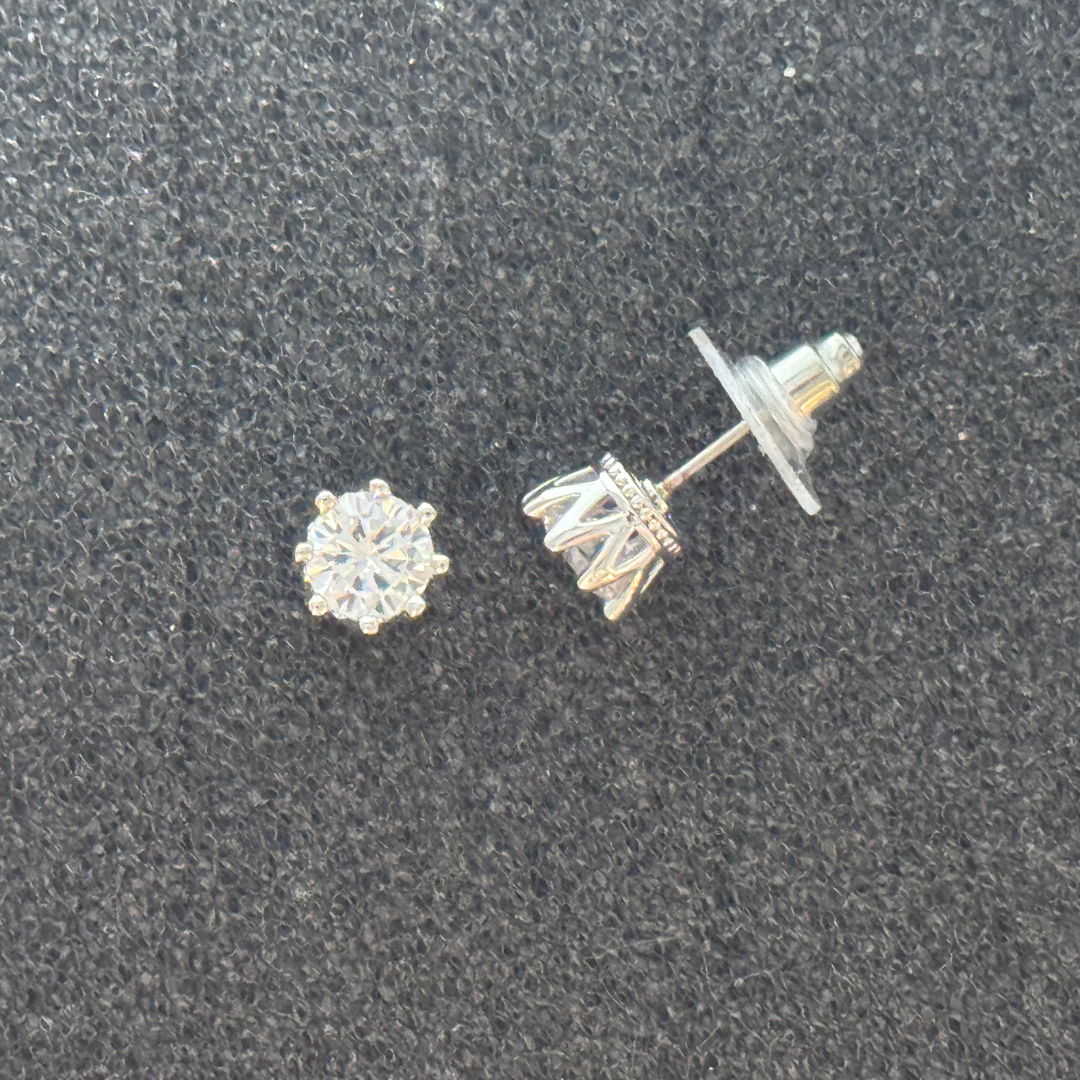 Round Crown-Set Stud Earrings – Multiple Sizes, Rose Gold, Gold, or Silver