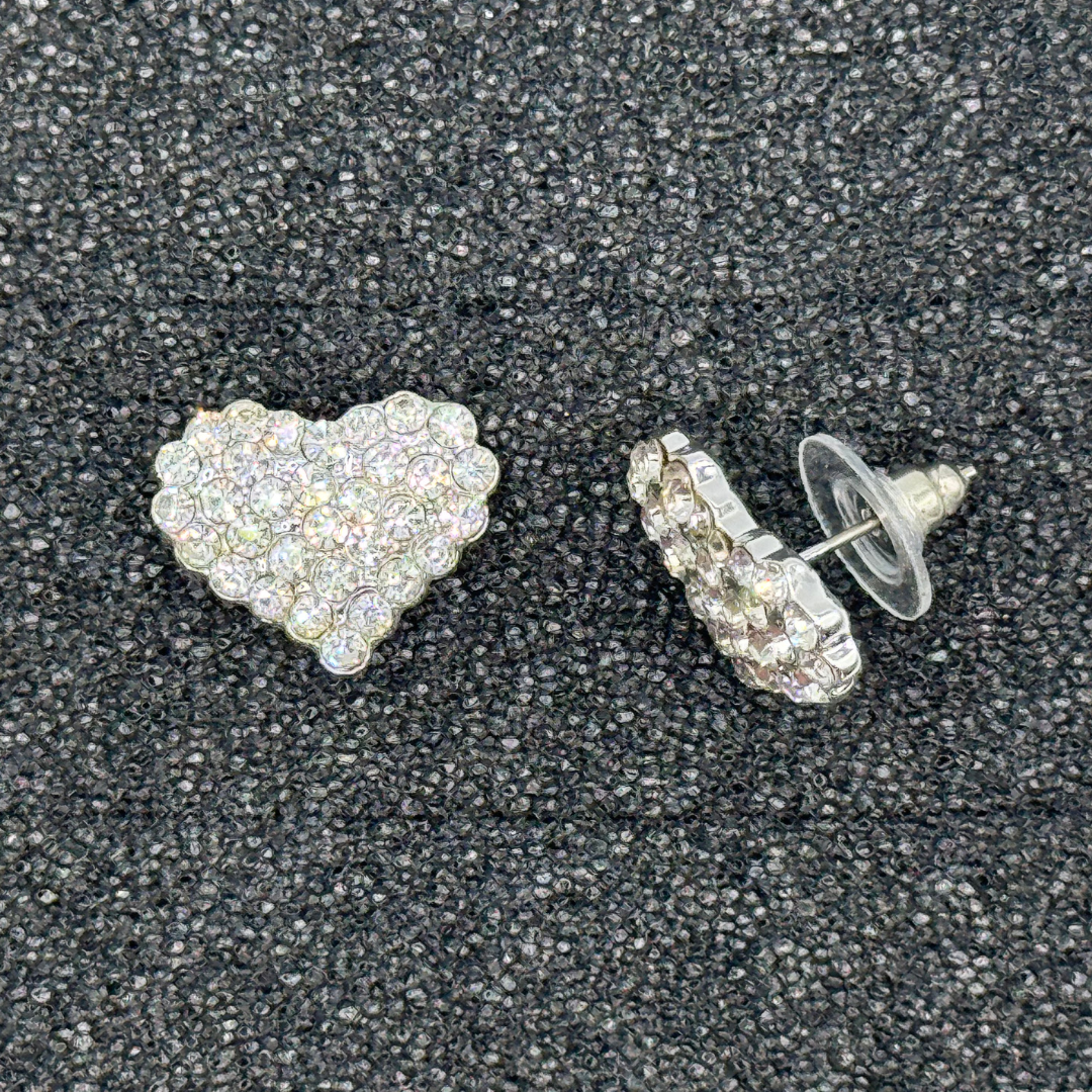 Chunky Crystal Heart Stud Earrings – Rose Gold, Gold, or Silver