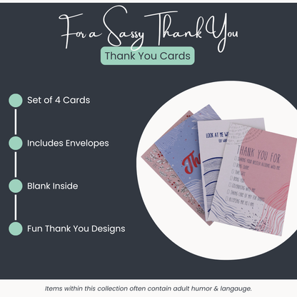 Sassy Thank You Greeting Cards – Set of 4 (With Envelopes)