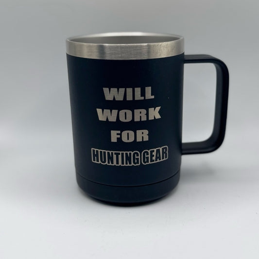 Will Work for Hunting Gear – 15 oz Black Polar Camel Coffee Mug