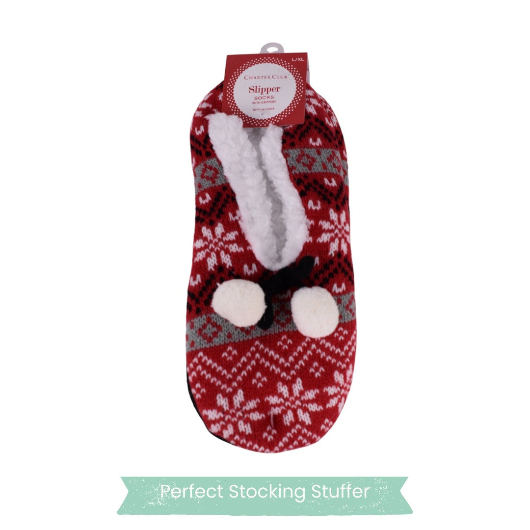 Charter Club Holiday Slipper Socks – Red Fair Isle (L/XL)