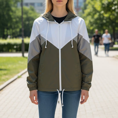 SoTeer Colorblock Windbreaker – Olive, Gray & White (Women’s Medium)