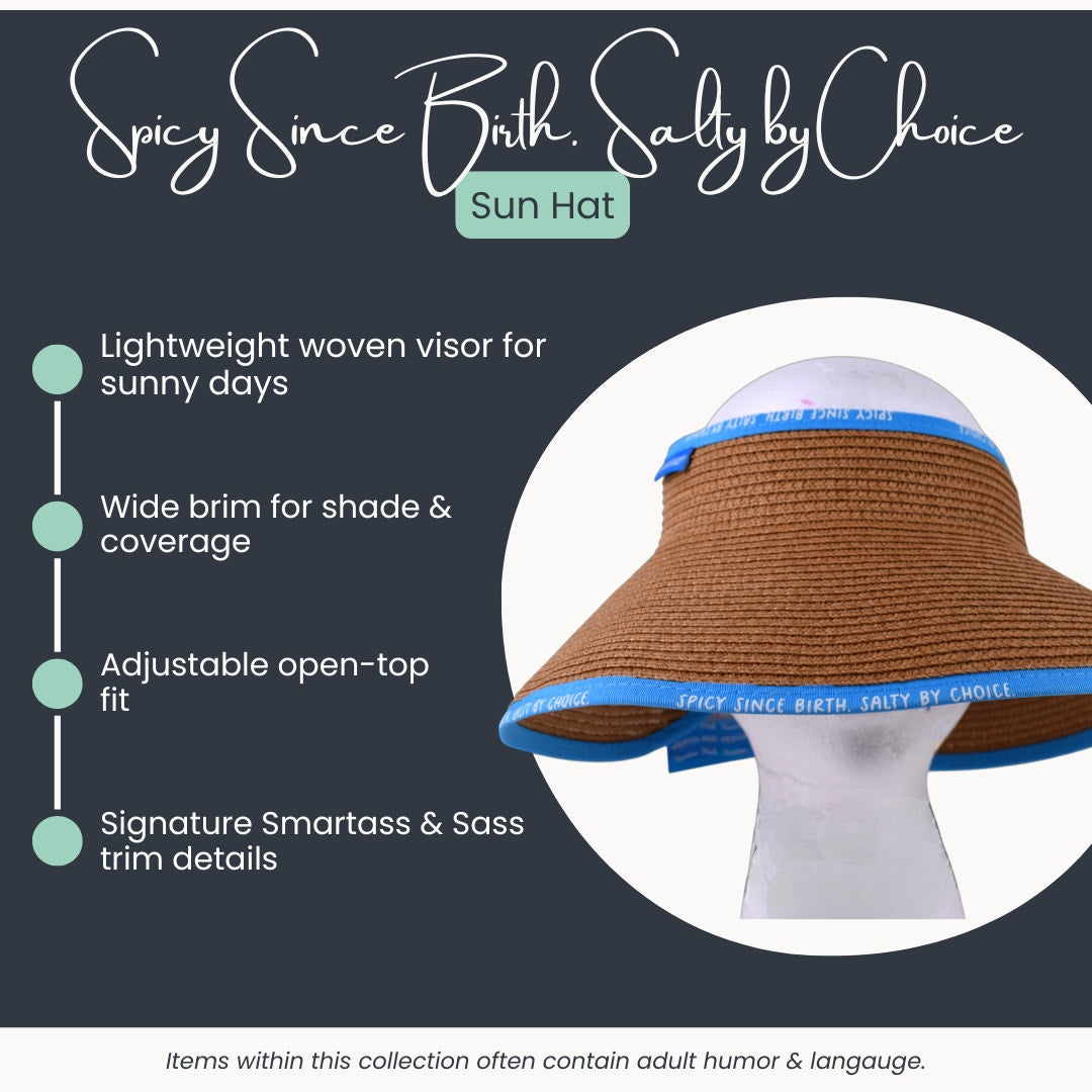 Smartass & Sass Woven Sun Visor Hat – Brown with Blue Trim