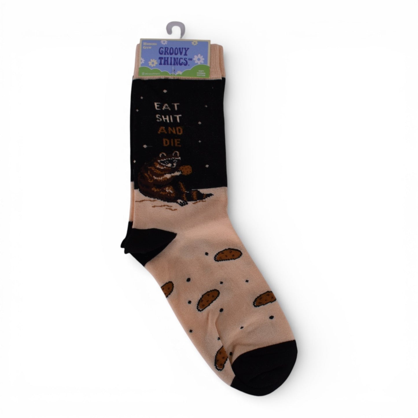 Groovy Things Raccoon “Eat Sh*t and Die” Womens Crew Socks