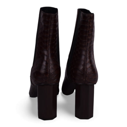 Donald J Pliner Dark Brown Snake-Embossed Block Heel Boots