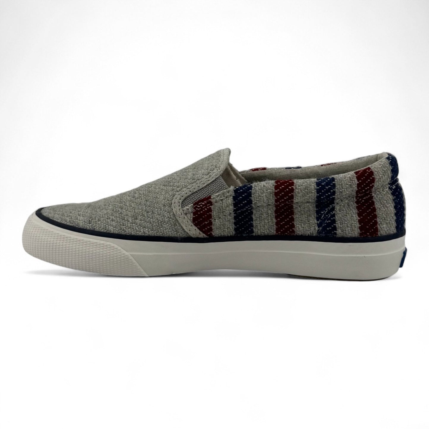 Keds x Swans Island Anchor Slip-On Sneakers – Gray with Red & Blue Stripes