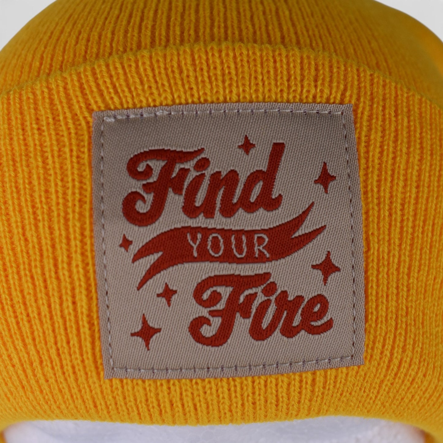 Find Your Fire” Yellow Beanie Hat – Knit Cuffed Winter Cap