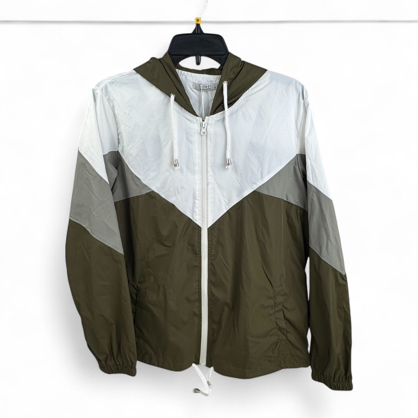 SoTeer Colorblock Windbreaker – Olive, Gray & White (Women’s Medium)