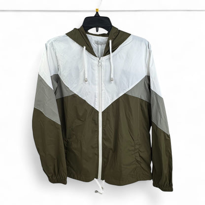 SoTeer Colorblock Windbreaker – Olive, Gray & White (Women’s Medium)
