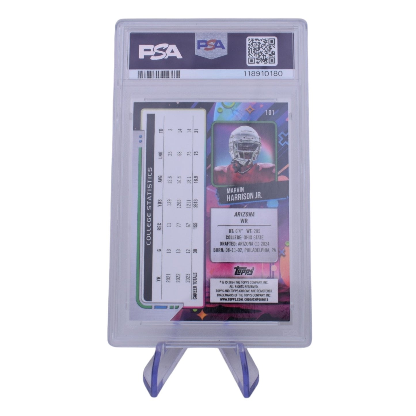 2024 Topps Cosmic Chrome Marvin Harrison Jr. Superfractor 1/1 PSA 9