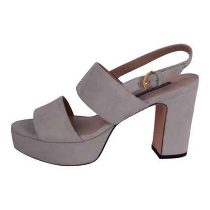 Stuart Weitzman Suede Block Heel Platform Sandals – Soft Beige – Women’s Size 9